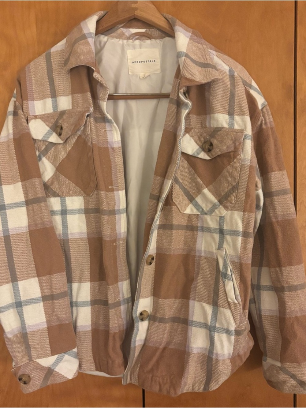 Aeropostale Womensen's Tan & Cream Plaid Flannel